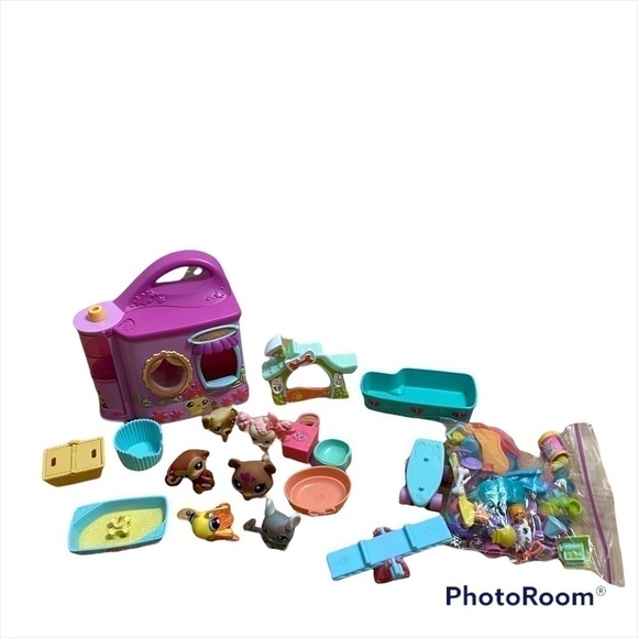 Vintage Littlest Pet Shop Play Set Accessories Animals Figures Monkey Dog Poodle